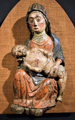 Sculpture Sculpture en Bois - "Pietà" en bois polychromé - bas moyen age, début du XVe siècle